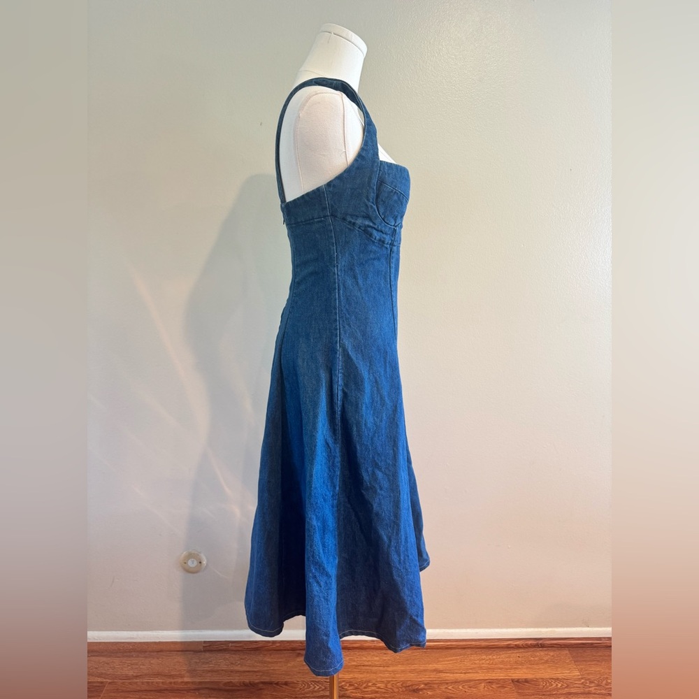 Creatures of Comfort Blue Denim Midi Dress with Sweetheart Bodice - Picture 4 of 5